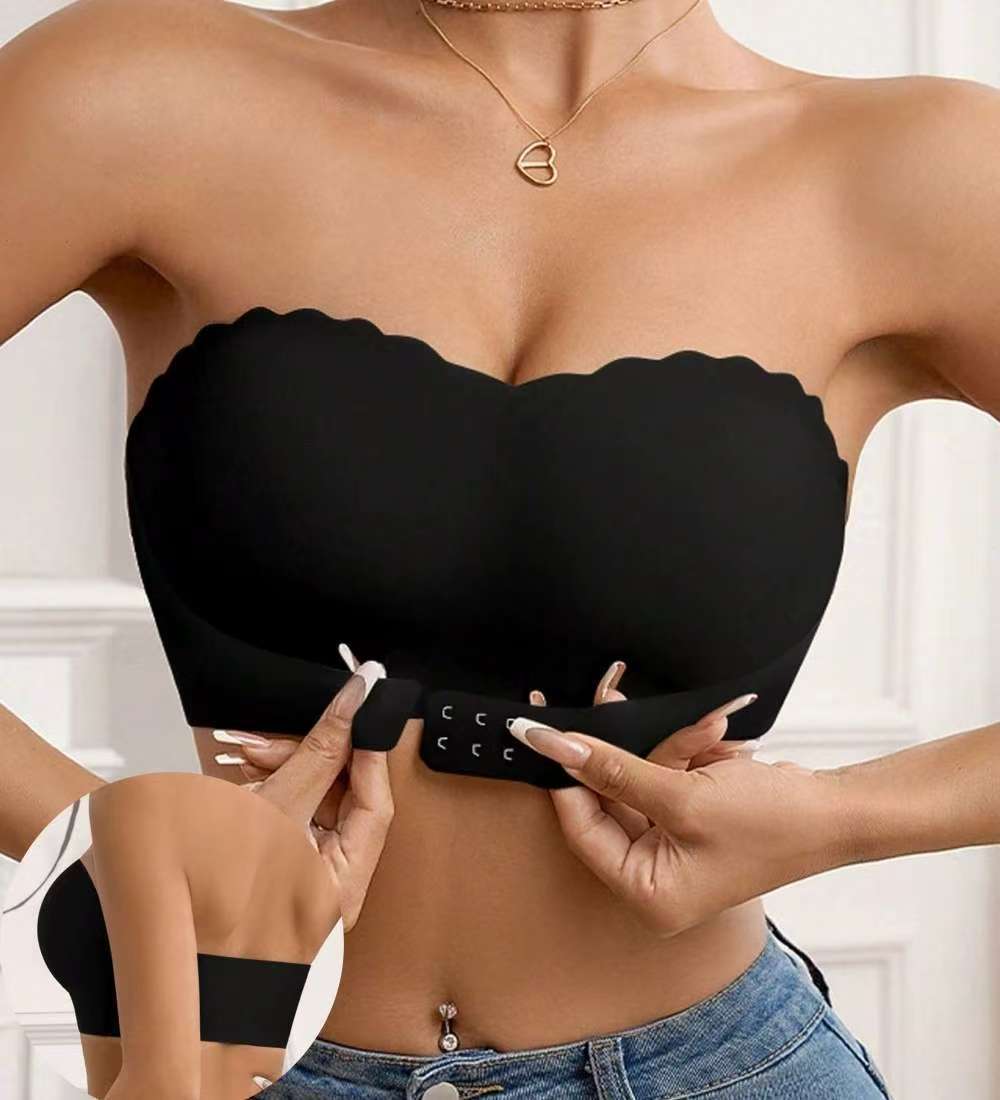 Oblique Shoulder Hollow-out Lace Band Chest Pad Naked Women Sense Seamless Bras - deyday