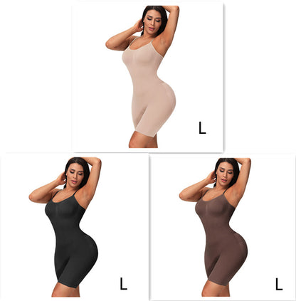 Women's Seamless Body Shaping Bodysuit Thin Elastic Body Shaping Bodysuit Wholesale Tight Tummy Tummy in black, skin, and brown colors.