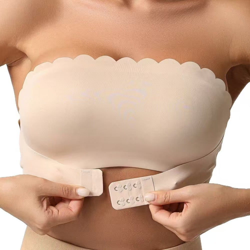 Oblique Shoulder Hollow-out Lace Band Chest Pad Naked Women Sense Seamless Bras - deyday