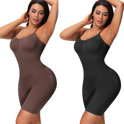 Women's Seamless Body Shaping Bodysuit Thin Elastic Body Shaping Bodysuit Wholesale Tight Tummy Tummy in black and brown.