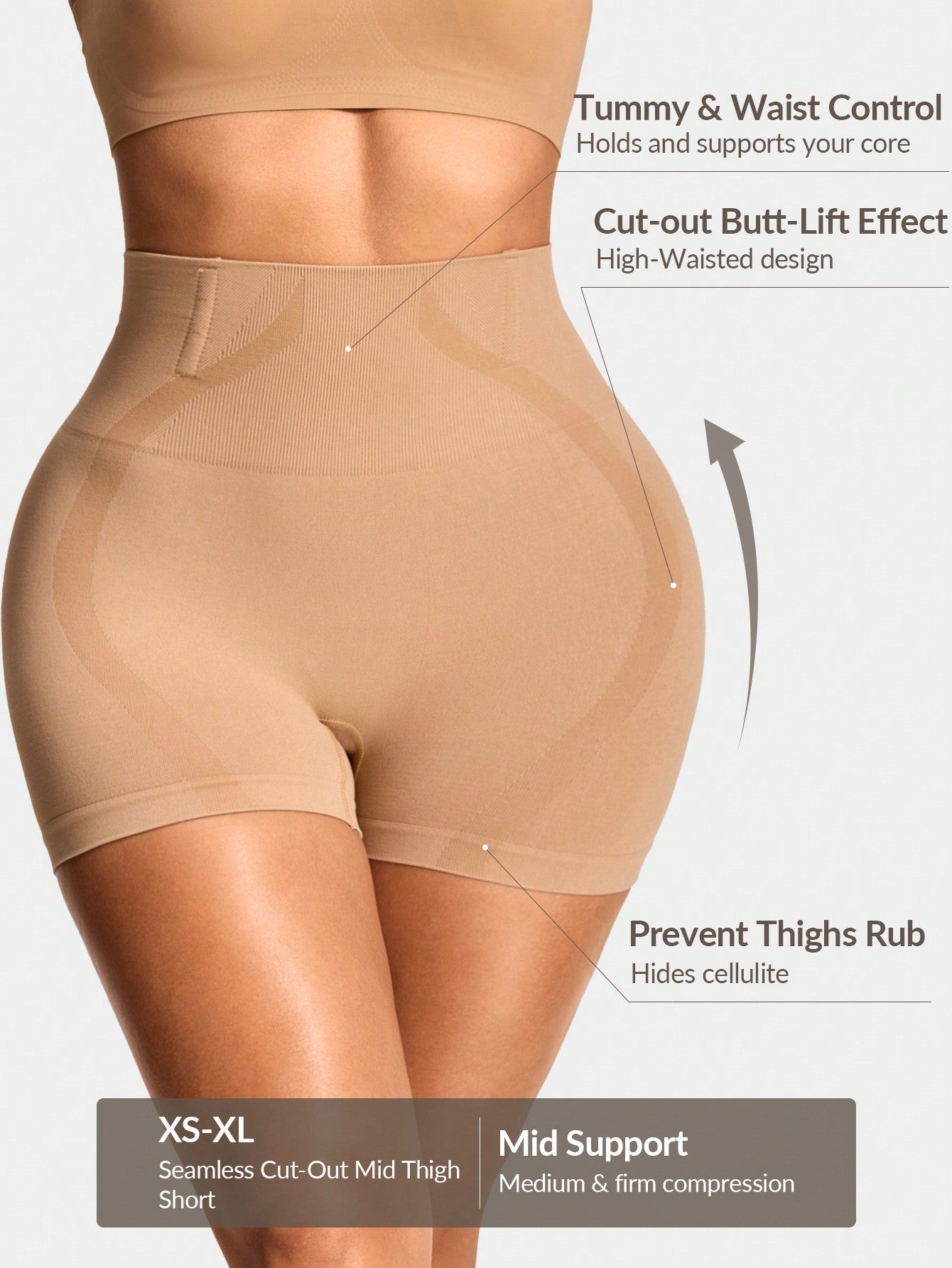 Mid-Waisted Shapewear Shorts - Tummy & Waist Control With Natural Butt-Lift Effect