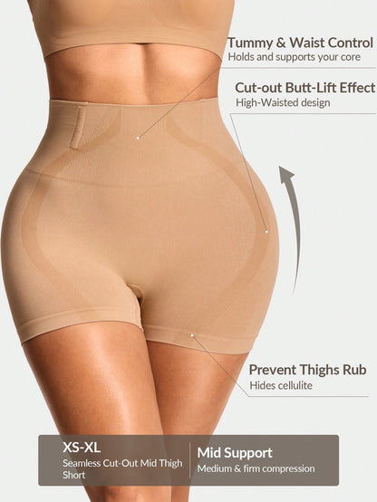 Mid-Waisted Shapewear Shorts - Tummy & Waist Control With Natural Butt-Lift Effect