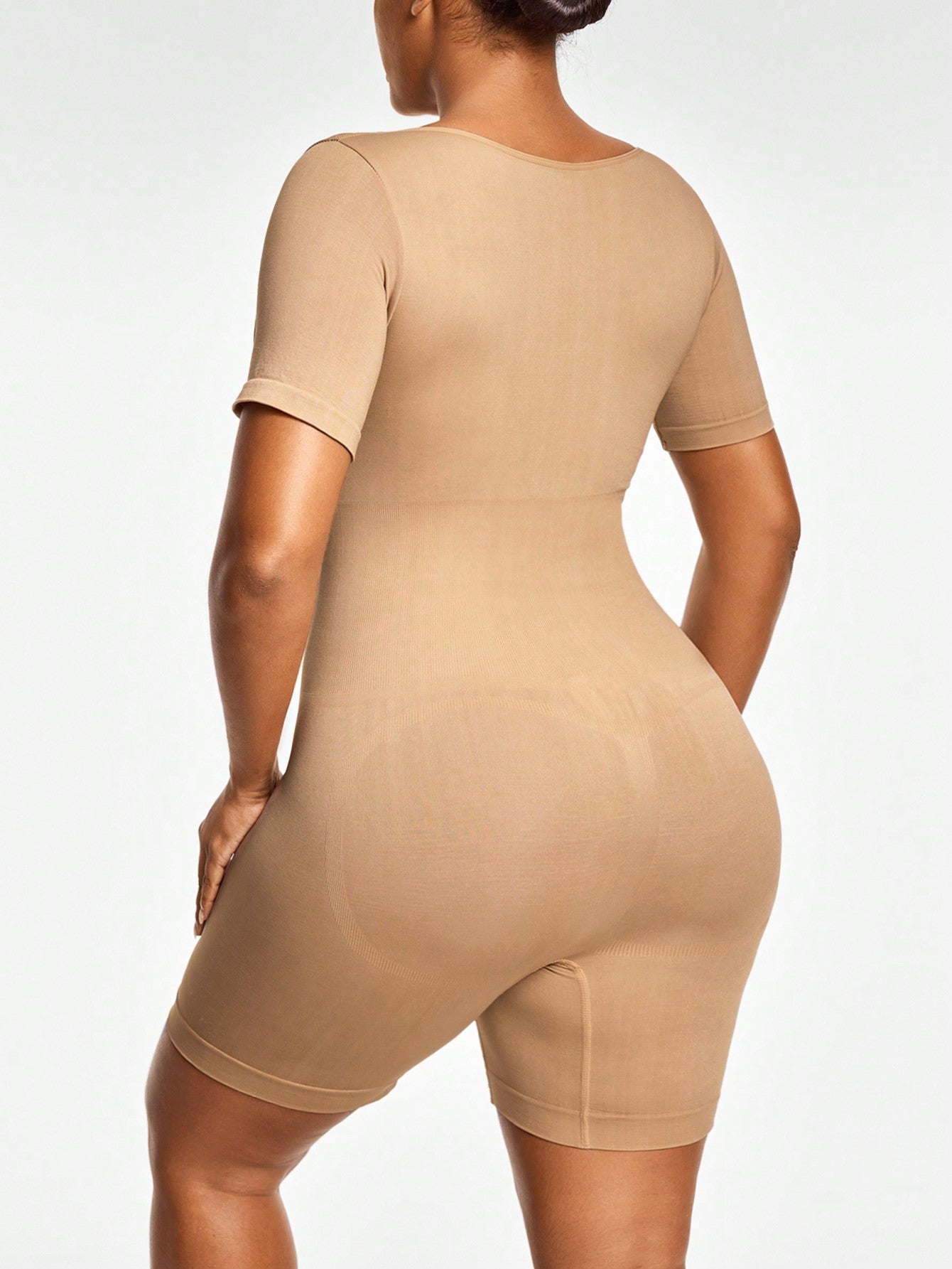 Full Body Shapewear Bodysuit With Short Sleeves Bust Lift Arm Control Tummy Waist Thigh Slimming