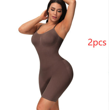 Women's Seamless Body Shaping Bodysuit Thin Elastic Body Shaping Bodysuit Wholesale Tight Tummy Tummy in brown color.