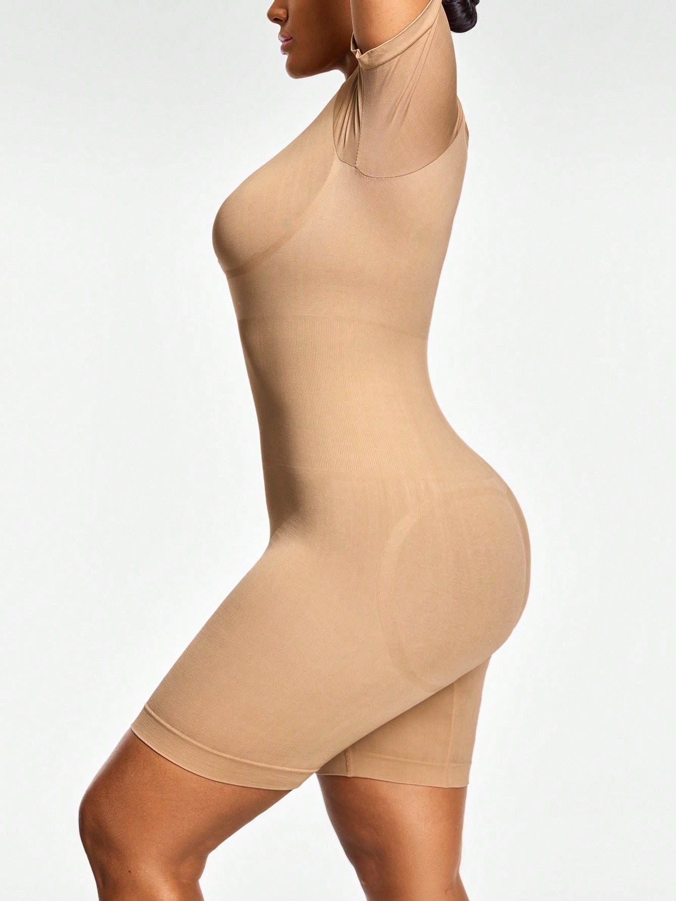 Full Body Shapewear Bodysuit With Short Sleeves Bust Lift Arm Control Tummy Waist Thigh Slimming