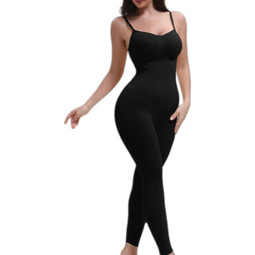 Seamless Tummy-control Waist-shaping Suspender Capri Pants In A Form-fitting One-piece Design