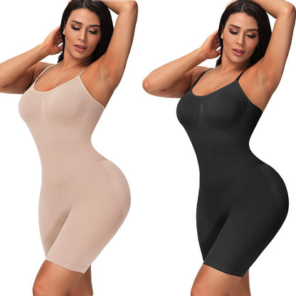 Women's Seamless Body Shaping Bodysuit Thin Elastic Body Shaping Bodysuit Wholesale Tight Tummy Tummy in beige and black.