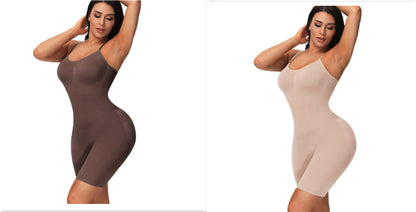 Women's Seamless Body Shaping Bodysuit Thin Elastic Body Shaping Bodysuit Wholesale Tight Tummy Tummy in brown and skin colors.