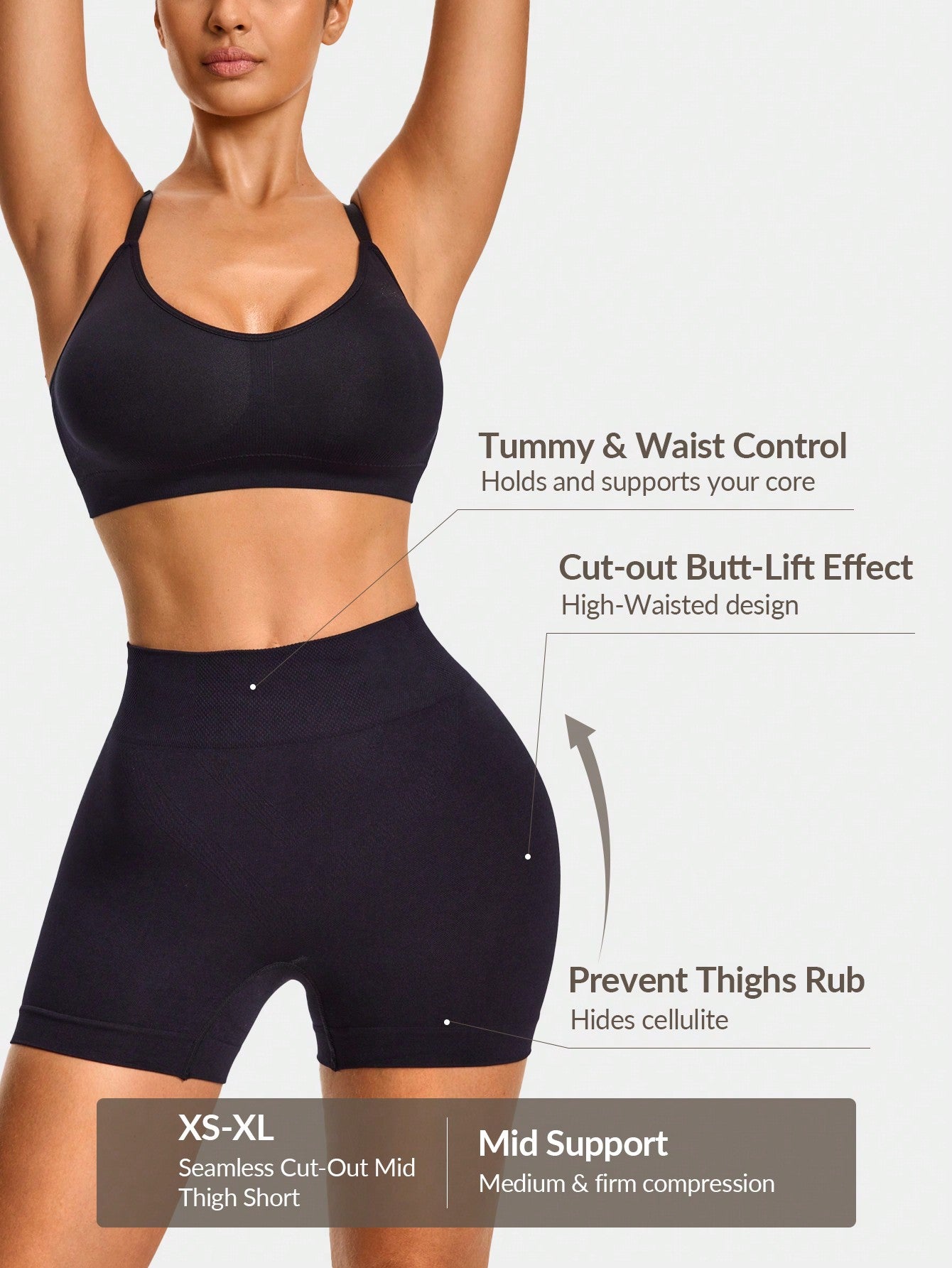 Mid-Waisted Black Shapewear Shorts - Tummy & Waist Control With Natural Butt-Lift Effect