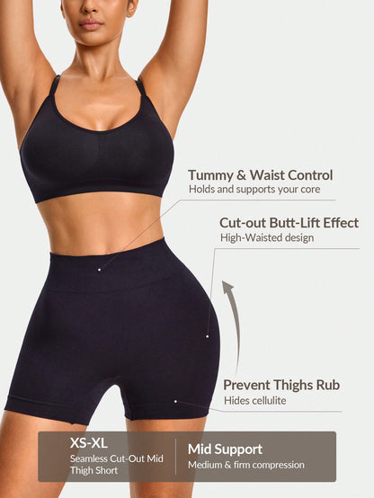Mid-Waisted Black Shapewear Shorts - Tummy & Waist Control With Natural Butt-Lift Effect