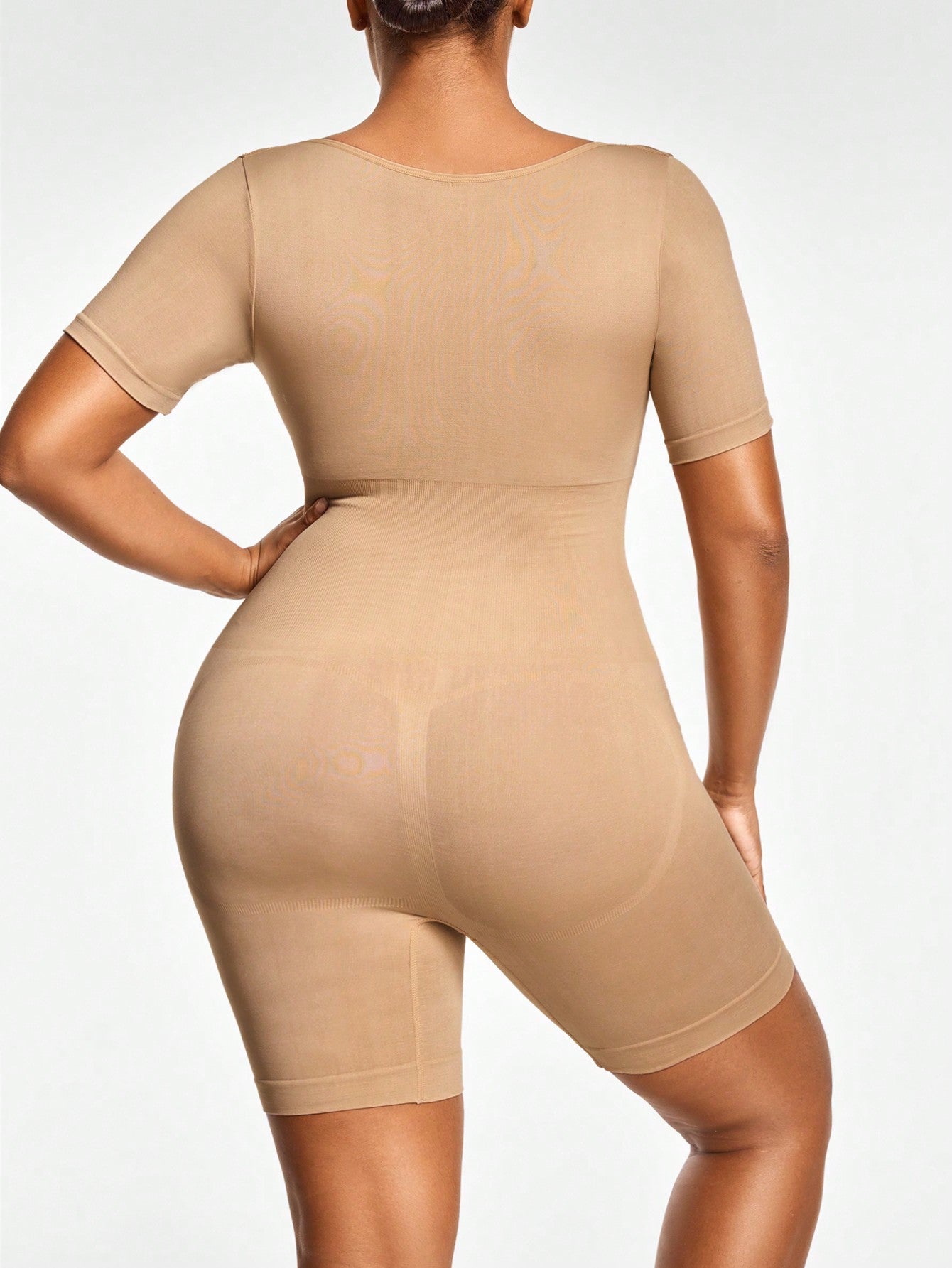 Full Body Shapewear Bodysuit With Short Sleeves Bust Lift Arm Control Tummy Waist Thigh Slimming