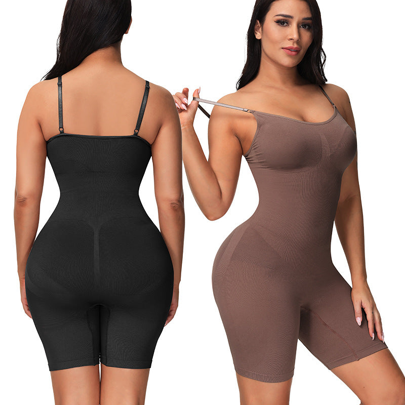 Women's Seamless Body Shaping Bodysuit Thin Elastic Body Shaping Bodysuit Wholesale Tight Tummy Tummy displayed in black and brown.