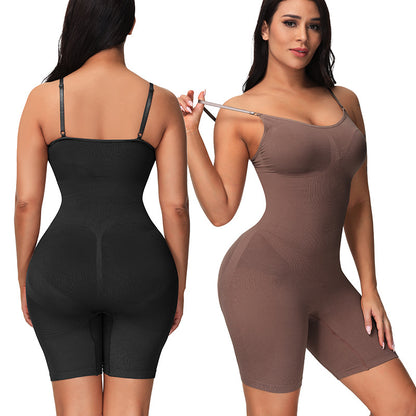Women's Seamless Body Shaping Bodysuit Thin Elastic Body Shaping Bodysuit Wholesale Tight Tummy Tummy displayed in black and brown.